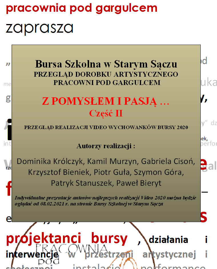 PRZEGLĄD REALIZACJI VIDEO WYCHOWANKÓW BURSY 2020